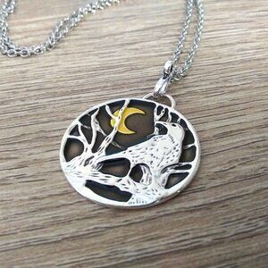 Crow and Moon Pendant Necklace